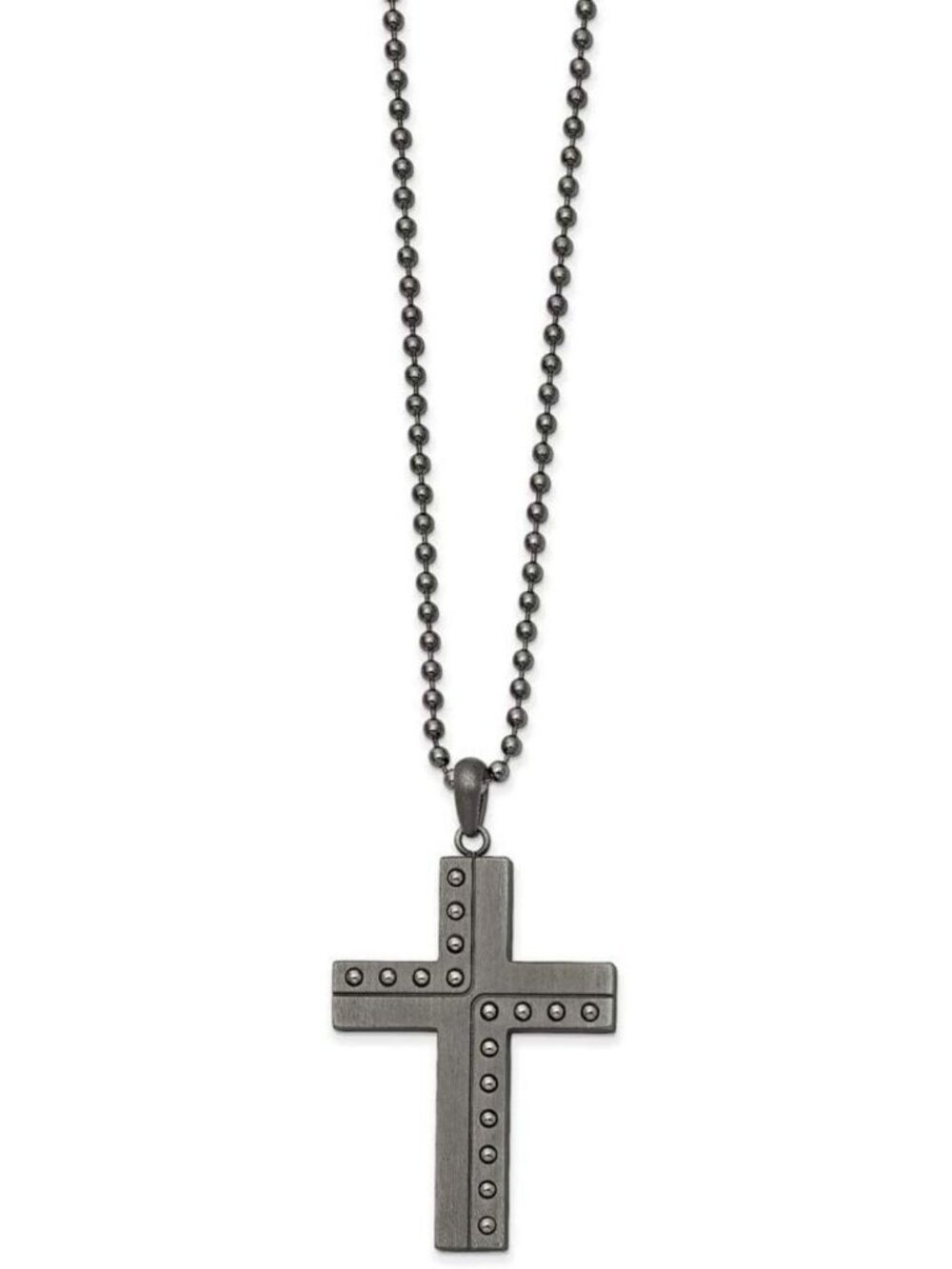 Matte Gun Metal Stainless Steel Men's Cross Pendant Necklace 22" with Lobster